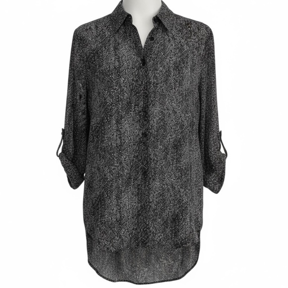 CLARA SUN WOO - SIZE SMALL - DARK NAVY / BLACK WITH WHITE SHEER GEO. PRINT B15 - Picture 3 of 13